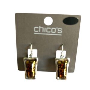 Chico's Silver Tone With Brown Glass Swirls Hook Dangle Earrings